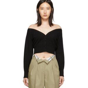 Alexander Wang Black Sheer Yoke Cropped Cardigan Black Size XS